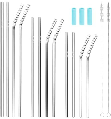 Vesavifaka 12 Pièces Pailles Réutilisables en Acier Inoxydable, 8mm Large en 3 Tailles – 31cm 26,5cm 21,5cm Pailles Métalliques pour Chocolat Lait, avec 2 Brosses de Nettoyage pour Tasses de