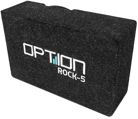 Option Rock-5 Subwoofer - Kompakter 20cm Passiv-Subwoofer im geschlossenen Gehäuse, 200 Watt RMS, 2 Ohm Impedanz, Push-Terminals/Molex-Anschluss, Ferrit-Magnet, Phase umschaltbar (0°/180°)
