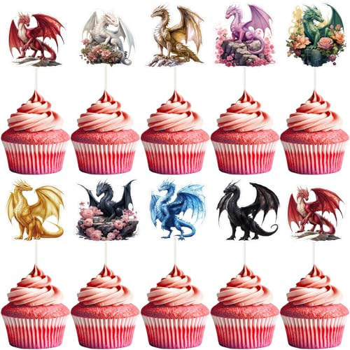 Yomover Drachen Geburtstag Deko – 36 Stück Drachen Tortendekoration Picks, Party Tortendeko Dekoration Supplies Für Junge Kindergeburtstag