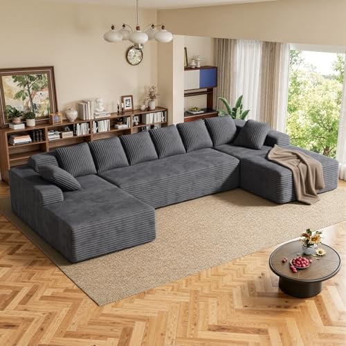 Aivermeil U-Förmige Sofa 338cm Modulare Sofa Couch Grau | Hochdichtem Schaumstoff,Wohnzimmer,Verwendbar als L-Form Boneless Design Sofa