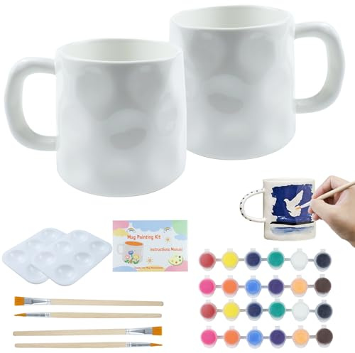 Tyafzzn Tassen Bemalen Set, Keramik Bemalen Set für Erwachsene Enthält Tassen, Pinsel, Farben und Anleitung zum Malen, Kreatives Geschenk für Kinder & Erwachsene