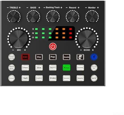 HEBEOT V8S Externe USB-Soundkarte Mikrofon Mixer für Live-Streaming Broadcast Kompatibel mit Telefon PC 10 Soundeffekte Rauschunterdrückung 16-Bit 48kHz Metallkörper