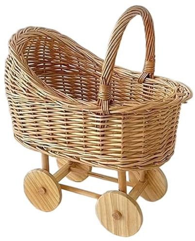 Puppenwagen aus Weide im Vintage-Stil – ideal für Babypartys Kinderzimmer Blumenarrangements und zur Aufbewahrung im Haushalt.