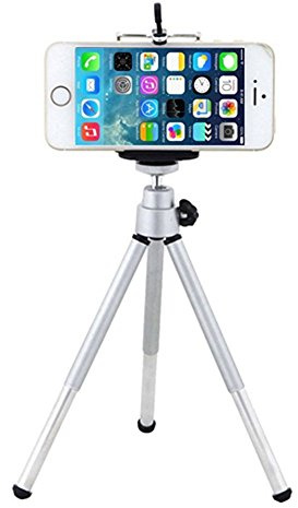 Gemini _ Mall® Mini 360 ° verstellbares Stativ Ständer Halterung + Handy Halterung Für iPhone 6 7 6S Plus 5S 5C 5 4S 4 iPod Touch 4 Samsung Galaxy S6/S5/S4/S3 HTC, silber, Einheitsgröße
