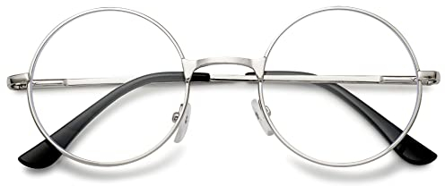 VEVESMUNDO Nickelbrille Lesebrille Runde Retro Klein Metall Lesehilfe Brille Für Herren Damen (Silber, 2.5)