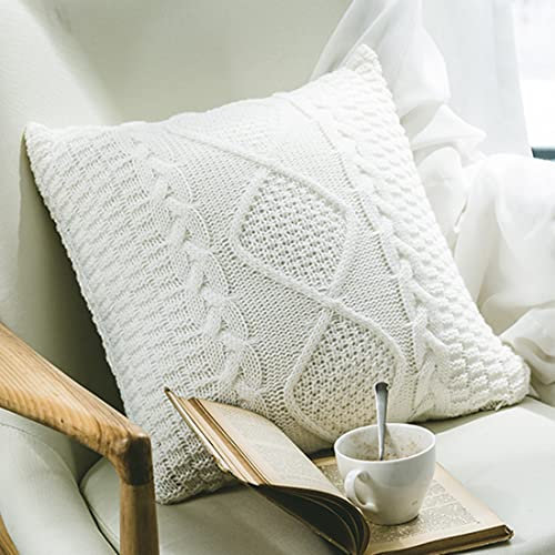 ANDUUNI Decorative Cotton Knitted Pillow Case Cushion Cover Double-Cable Knitting Patterns Soft Warm Throw Pillow Covers