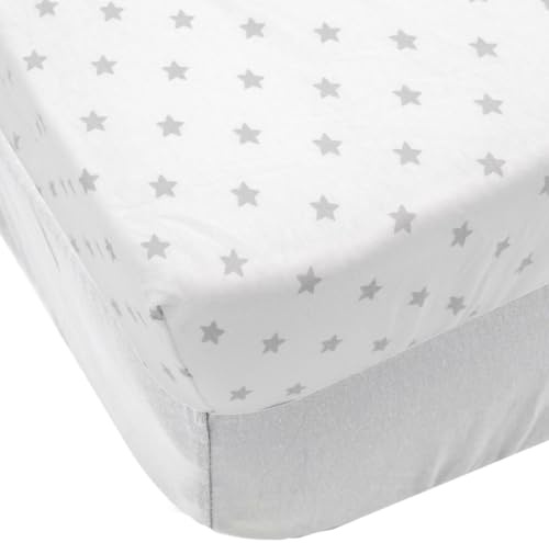 BabyCalin - Lot de 2 draps housse 60 x 120 cm Etoile Grise/Uni Gris certifié OEKO-TEX