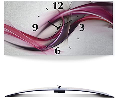 ARTLAND Wanddeko Wanduhr ohne Tickgeräusche Alu Funkuhr 60x30 cm Eckig Lautlos 3D Design Welle Abstrakt Modern Ausgefallen S8UL
