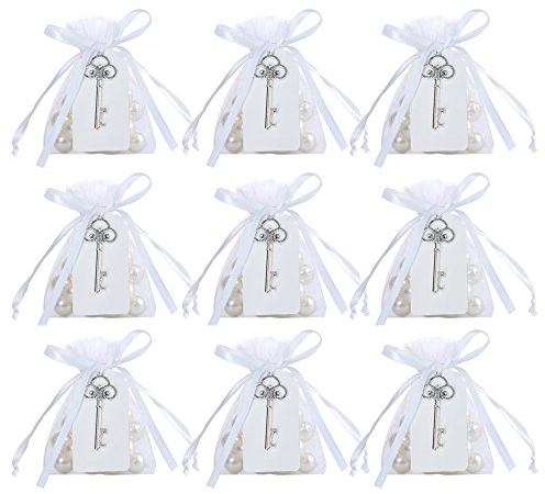 Awtlife - 50 abrebotellas rústico vintage con etiqueta de tarjeta y bolsa transparente para recuerdos de fiesta de boda