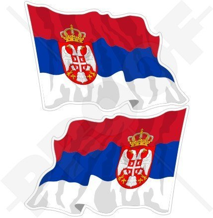 SERBIEN Serbische wehende Staatsflagge, Serbien 120mm Auto & Motorrad Aufkleber, x2 Vinyl Stickers (Links - Rechts)