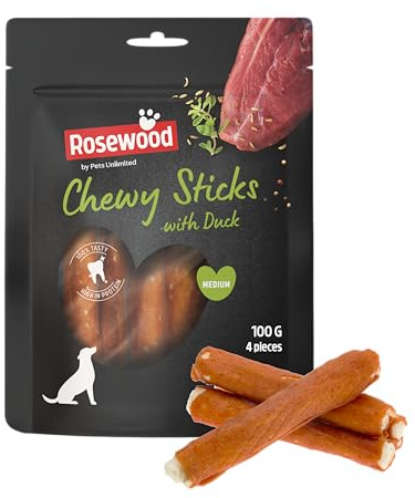 Rosewood Chewy Sticks Ente Medium – Kaustangen mit Ente und Rinderhaut, Kausnack für Hunde, unterstützt die Zahnpflege, ohne Getreide, ohne künstliche Zusatzstoffe, 100 g