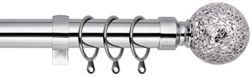 Mosaic Ball Extendable Curtain Pole. Includes Pair Of Superior 60mm Size Finials, Rings, Brackets & Fittings Set. (Chrome, 120cm - 210cm, 48 inch to 83 Inch)