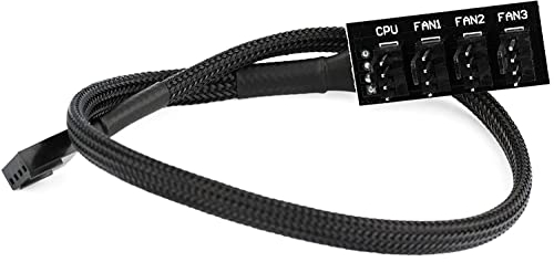 Rabi PWM Fan Hub, PC CPU Cooling 4 PIN/3PIN Fan Power Cable Hub Splitter Adapter Sleeved PWM Case Fan Splitter for 12V Desktop Computer Cooler Case Fans 15 Inch (4 Way)