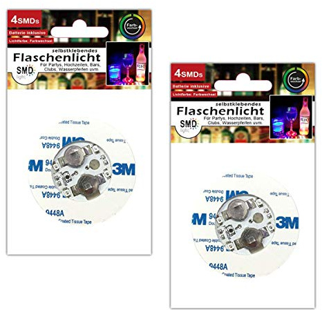 Eaxus 2er Set Selbstklebende LED RGB Flaschenlicht mit Beleuchtung Party Flaschenbodenbeleuchtung Bunt SMD Flasche Partyglas Licht Batterie