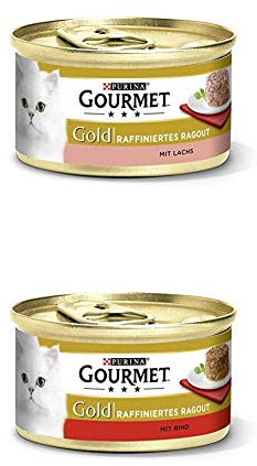 PURINA GOURMET Gold Katzenfutter nass 24er Mix-Pack, Ragout Lachs und Ragout Rind, (2 x 12 x 85g)