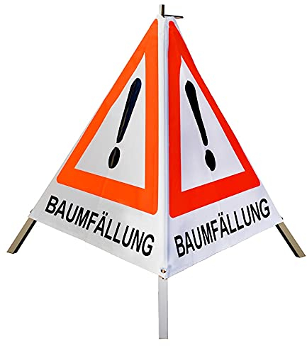 Warnpyramide/Faltsignal Achtung(VZ101) BAUMFÄLLUNG 90cm - weiß tagesleuchtend, leicht