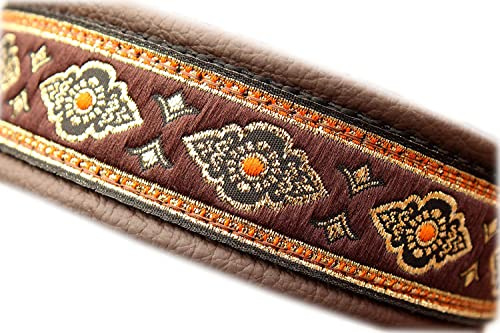 Hundehalsband Leder Braun Gold Glitzer Orange Klickverschluss Alu Halsband mit Gravur