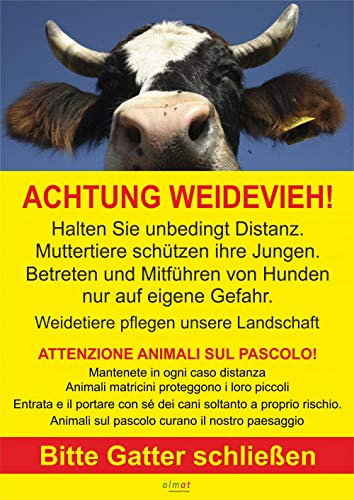 Schild: Achtung Weidevieh! Bitte Gatter schließen - A4, 210x297mm | Aluverbundplatte