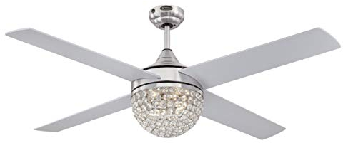 Westinghouse Lighting 72206 – Ventilatore da soffitto contemporaneo Kelcie con luce e telecomando, 132 cm, finitura in nichel spazzolato, paralume con gioielli di cristallo