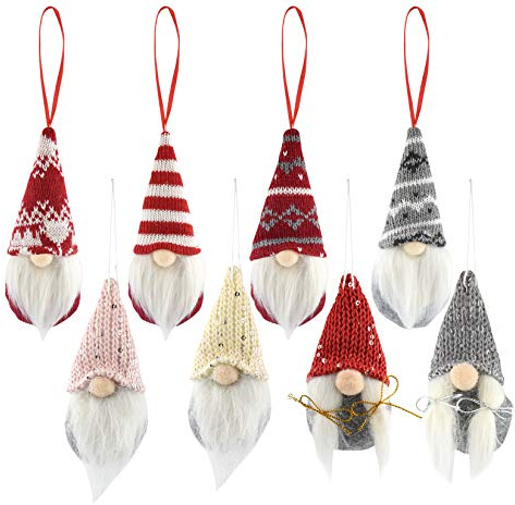 obmwang 8 Pack Christmas Gnomes Ornaments, Swedish Handmade Plush Gnomes Santa Elf Table Ornaments, Hanging Christmas Tree Decorations Home Decor