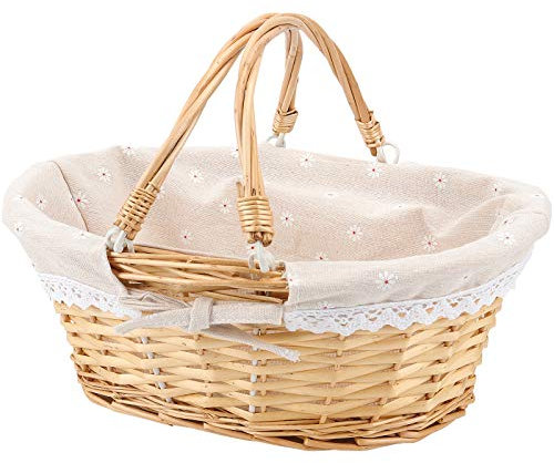 HOZEON 35,6 x 28,9 x 17,9 cm Natürlicher Weidenkorb, Premium-Weidenkorb mit Griff und Leinen-Baumwollfutter, eleganter Weidenkorb für Aufbewahrung, Geschenk, Dekoration, Picknick, Party, Natur