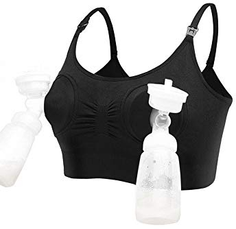 Femme Tire Laits Bustier Mains Libres Soutien-Gorge Spécial Maternité Allaitement Bras Brassière (Noir, L)