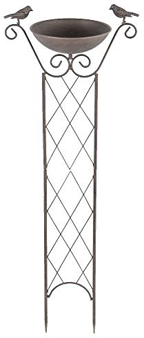 etc-shop Vogeltränke mit Ständer Vogelbad, Rankengitter mit Erdspieß Frostsicher antik-braun, 19 cm BxH 30x82 cm, Garten