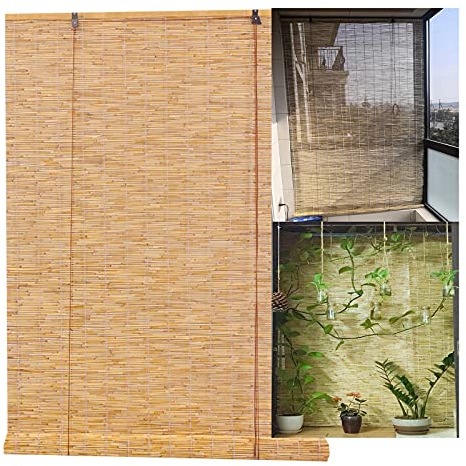 Natural Schilf Vorhang Bambus-Rollo,Handgewebt Lifting Bambusrollo Bambus Raffrollo sonnenschutzrollos Atmungsaktiv Wand Hauptdekorationen,FüR AußEnterrasse 70x70cm/27.5x27.5in