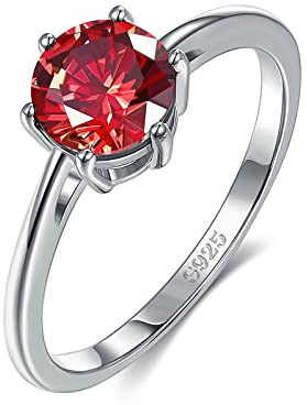 Gualiy 925 Ringe Damen, Damen Ringe Vintage, Runder roter Zirkonia-Ring für Damen in Sterling Silber 925, Rot, Ringgröße 67 (21.3)
