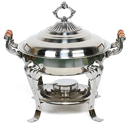 Chafing - Scaldavivande in acciaio INOX, rotondo, per casa, feste, catering, attività all'aperto, campeggio, cucina, buffet, scaldavivande