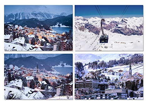Set mit 4 Drucken – 15,2 x 10,2 cm – Saint Moritz St Travel Ski Schweiz Poster Foto 15 x 10 cm Geschenk