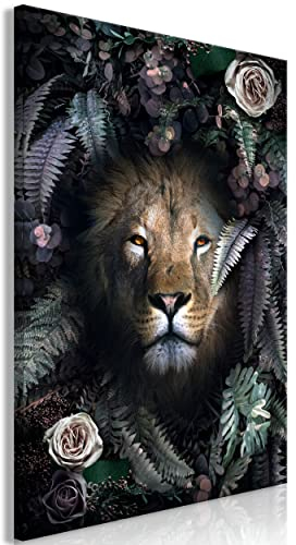 decomonkey Bilder Löwe Abstrakt 80x120 cm 1 Teilig Leinwandbilder Bild auf Leinwand Vlies Wandbild Kunstdruck Wanddeko Wand Wohnzimmer Wanddekoration Deko Modern Tiere Natur Rosen Blätter Vintage