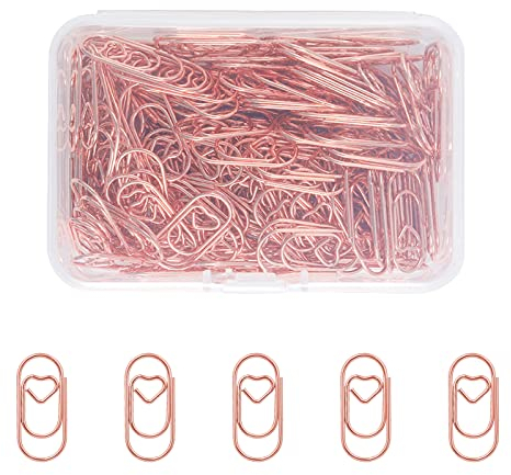 AIEX 210 Stück 9x20mm Mini Büroklammern Herz, Niedlich Edelstahl Metall Büroklammern Klein Büroklammern Lesezeichen zum Sortieren und Organisieren von Papieren Büro Schule Heimgebrauch (Roségold)