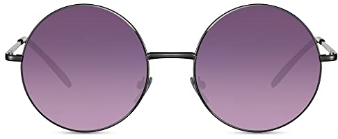 Cheapass Occhiali da Sole Montatura Grande Rotonda Metallica d'Argento con Lenti Gradienti Viola UV400 protetti da Donna da Uomo