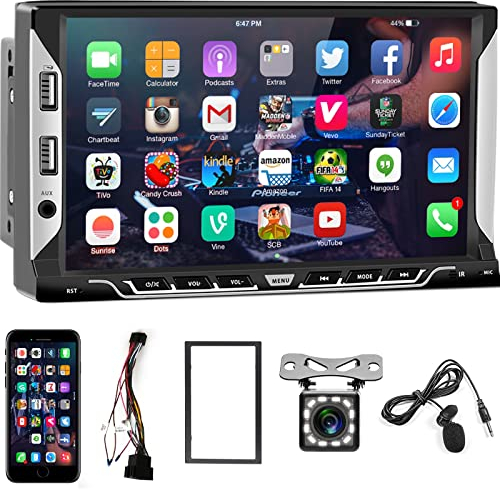 Radio Coche 2 DIN Android GPS Pantalla Táctil 7 Pulgadas Radio Mirror Link para iOS/Android Navi 2 DIN RDS Radio Estéreo Coche Bluetooth WiFi FM Radio con 6 Puertos USB + Cámara Trasera+ Cable ISO