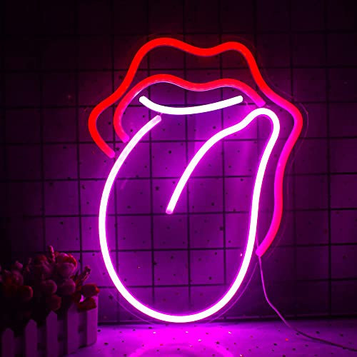 Lips Neon Sign - Flame Red Lips Big Tongue Shape Neon Signs Wall Decor for Children Girls Baby Room Christmas Wedding Party Birthday Decoration