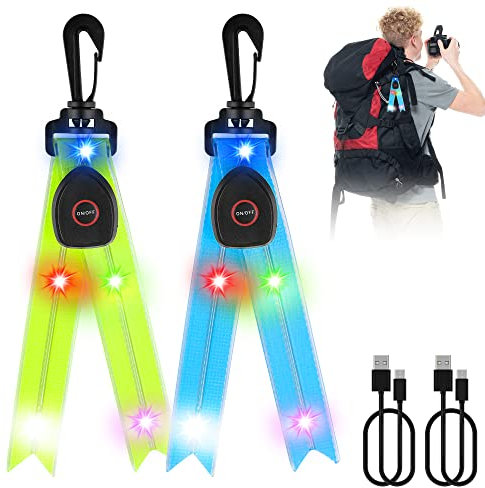 Vegena LED Reflektoren Kinder - 2er USB Aufladbar Kinder Reflektoren Blinklicht Schulranzen Sicherheitslicht, wasserdichte Sicherheit Licht Reflektor Anhänger für Laufen, Rucksack, Radfahren, Joggen