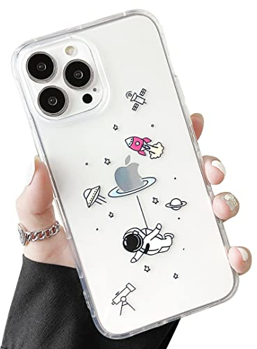 ZTOFERA Durchsichtige Hülle Kompatibel mit iPhone 14 Pro, Ultra Dünn Klare Silikon Case Stoßfest Schutzhülle mit Planet Sterne Astronaut Muster Mädchen Handyhülle für iPhone 14 Pro, Flying Astronaut