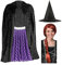 Adult’s Room on the Broom Set - Standard - Black Velour Cape, Purple Polka Dot Skirt, Witch Hat and Auburn Wig - Perfect for World Book Day School Book Day Fancy Dress