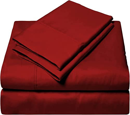 Juego de sábanas de 7 piezas, 100% algodón egipcio extrasuave y 450 hilos, sábana bajera ajustable de 55 cm de profundidad, juego de ropa de cama de mejor comodidad, color borgoña sólido, tamaño