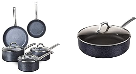 Tower T800031 TruStone Induction Pot and Pan Set, Non Stick, Easy to Clean, Violet Black, 5 Piece, 16/18/20 cm Saucepans, 20/28 cm Frying Pans & T800033 Trustone Pro 28cm Non-Stick Multi-Pan