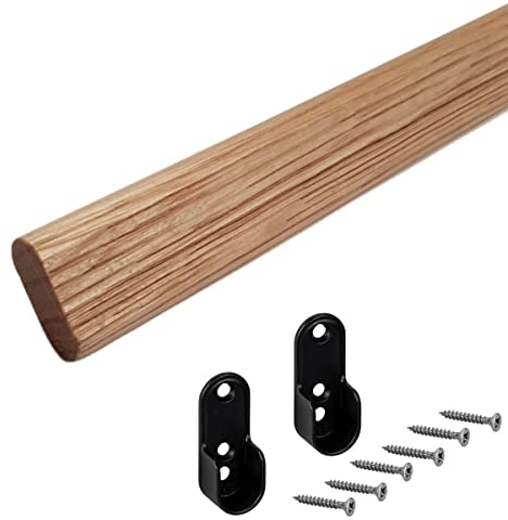 Gedotec Barra para armario | ovalada | longitud del tubo del armario 1000 mm | 30 x 15 mm roble oscuro | 1 juego con 2 piezas de soporte de pared lateral para armario de pared | sistema de barras de