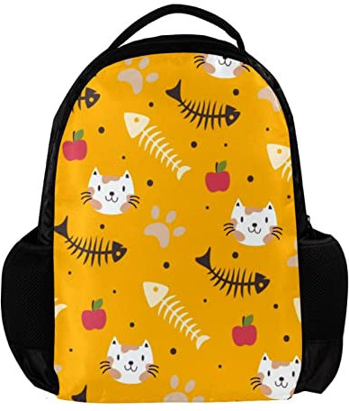 Fishbone Katzen-Rucksack für Damen und Herren, für Schule, Reisen, Arbeit, Gelb, Mehrfarbig, 27.5x13x40cm, Rucksack Rucksäcke