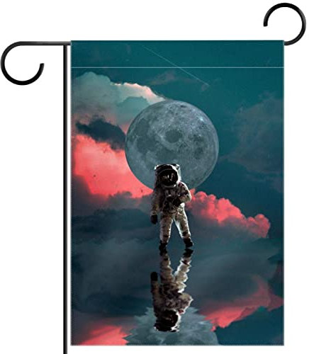 Personalisierte Gartenflagge doppelseitig außen kleine Hofflagge für Dekorationen Outdoor Schilder Dekoration Kosmonaut Mond Weltraum Nasa Planet Stern