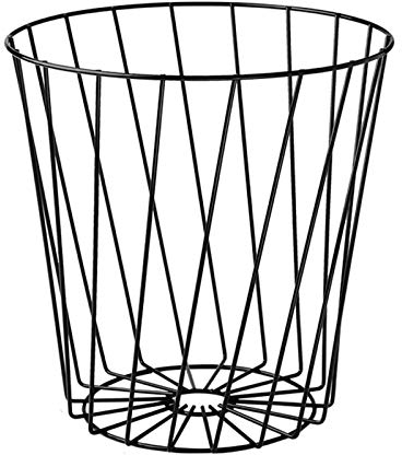 Cubo de basura para interiores Cubo de basura hueco de hierro forjado Metal doméstico sin tapa Cubo de basura Papelera Papelera de malla redonda (Negro)