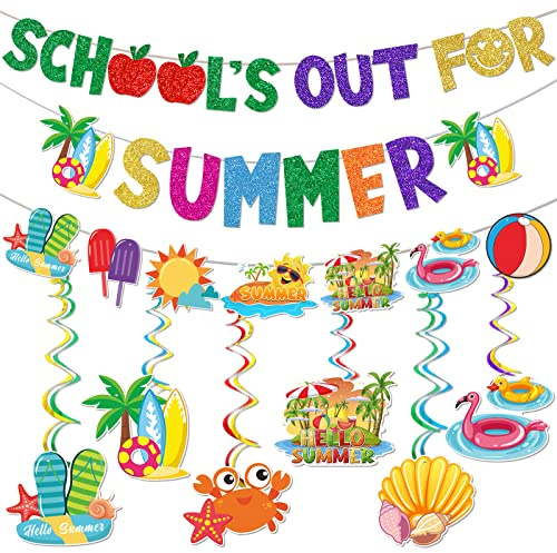 School's Out for Summer Banner Summer Party Decorations End of School Year Party Decorations Schools Out for Summer Decorations Last Day of School Decorations Pool Party Decorations