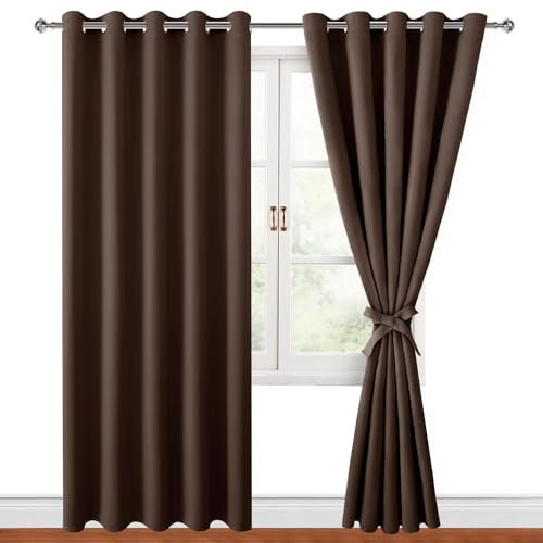 Hiasan Verdunklungsvorhänge Gardinen mit Ösen,Braun Blickdicht Vorhänge,2 Stück,167 x 228 cm (Breite x Höhe),weiche Schiebevorhänge für Schlafzimmer,Wohnzimmer usw.
