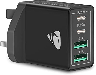 USB C Plug, Aioneus 40W 4-Port Fast Charger Plug UK PD+QC Wall Plug, Multi USB C Power Adaptor UK Type C Fast Charging Plug for iPhone 14 Pro Max 13 12 11 X XR XS 8 7 Plus SE, iPad, Samsung Galaxy