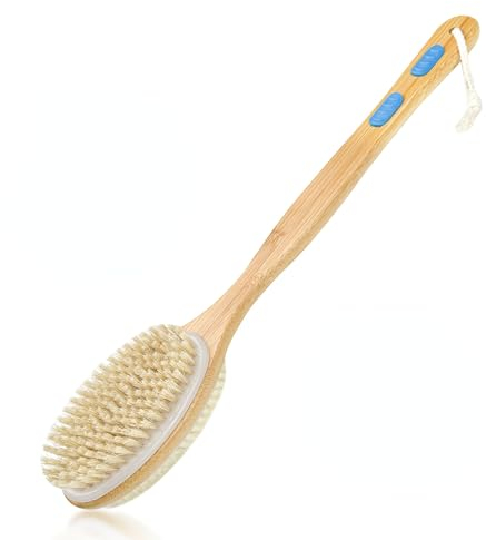Magrimaxio Cepillo Espalda Ducha, 44cm Cepillo Ducha Espalda Cerdas Naturales, Cepillo de Ducha Exfoliante Baño, Cepillo de Ducha con Mango Largo para la Espalda para Exfoliar Elimina la Celulitis