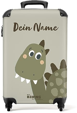 NoBoringSuitcases.com Valise Enfant, Valise Cabine, Valise Enfant Garcon, Bagages Enfant, Valise Enfant Roulette, Valise Voyage Enfant Garcon, Valise Personnalisable 55x35x25cm (Dino - Vert)